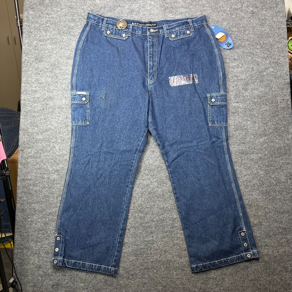 R.V.T Serve Piping Hot Jeans Womens Blue Denim Cargo Pockets Slim Straight 44X30